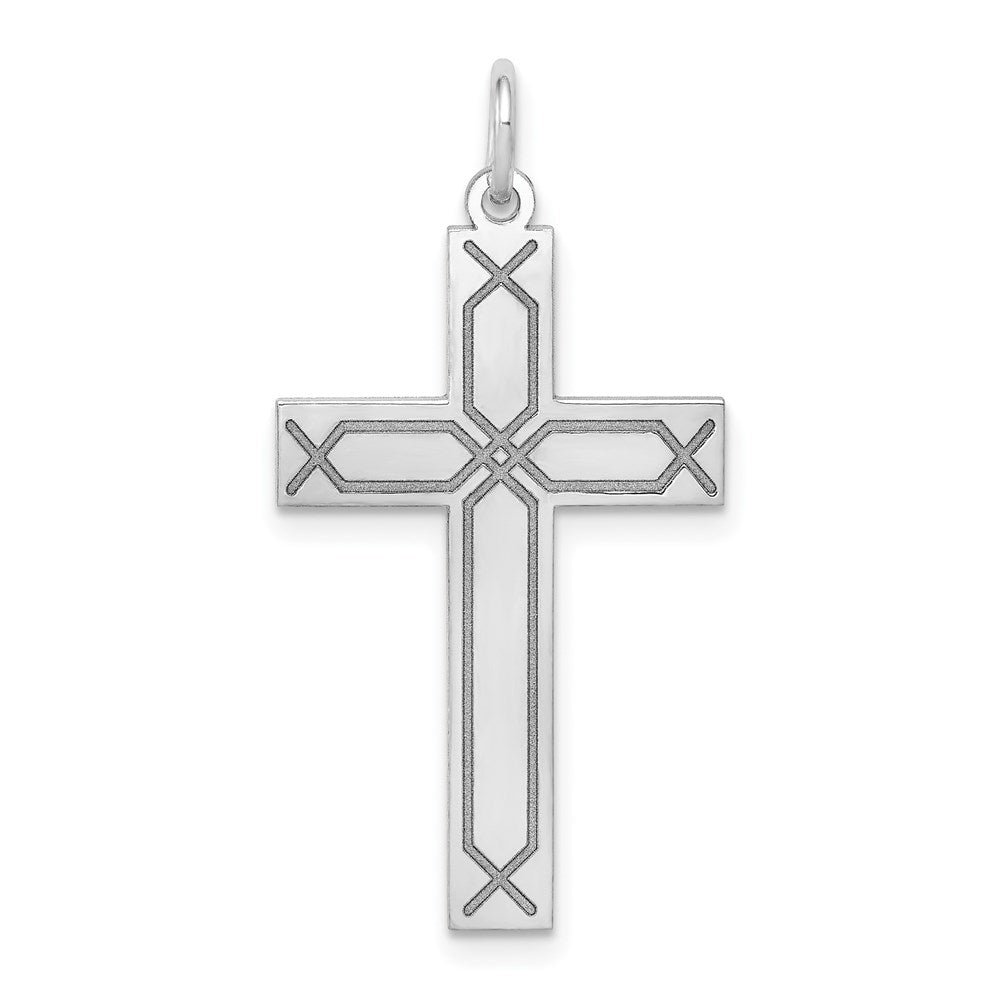 14K White Gold Laser Designed Cross Pendant