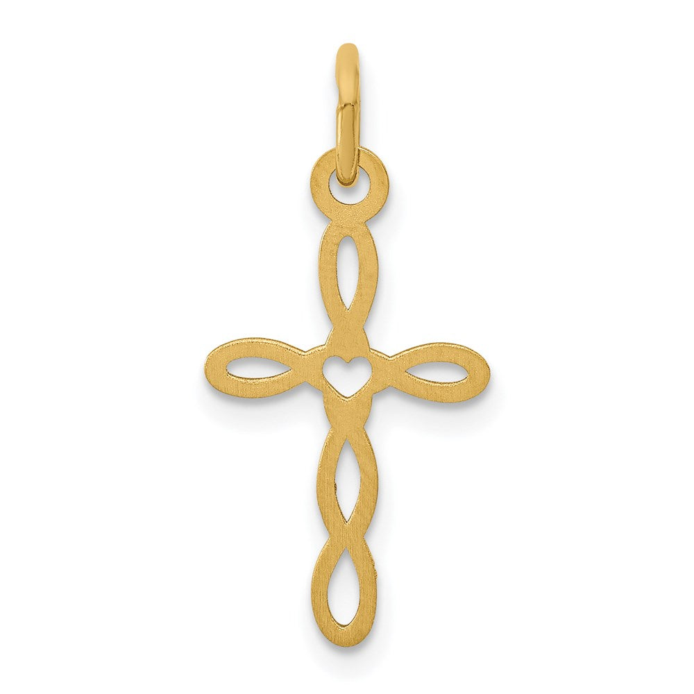 14K Loop w/Center Heart Cross Charm