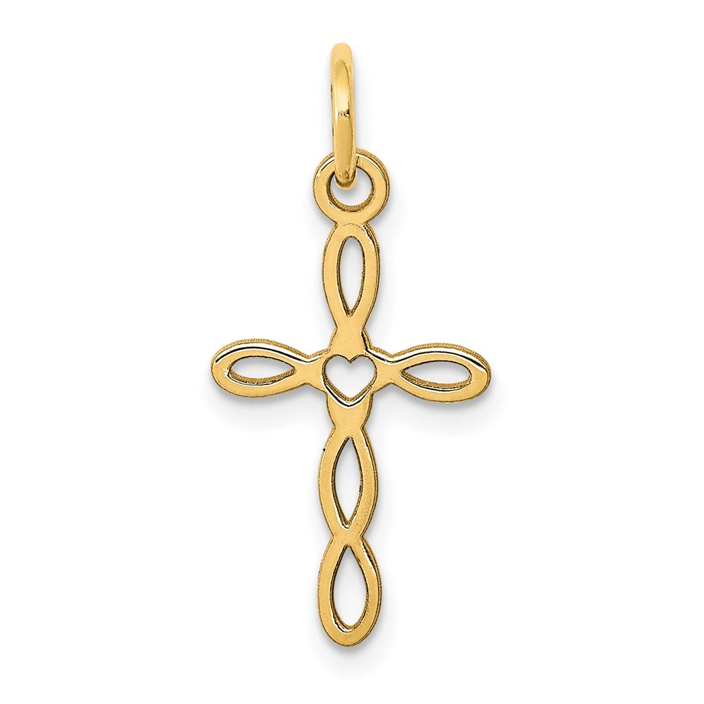 14K Loop w/Center Heart Cross Charm