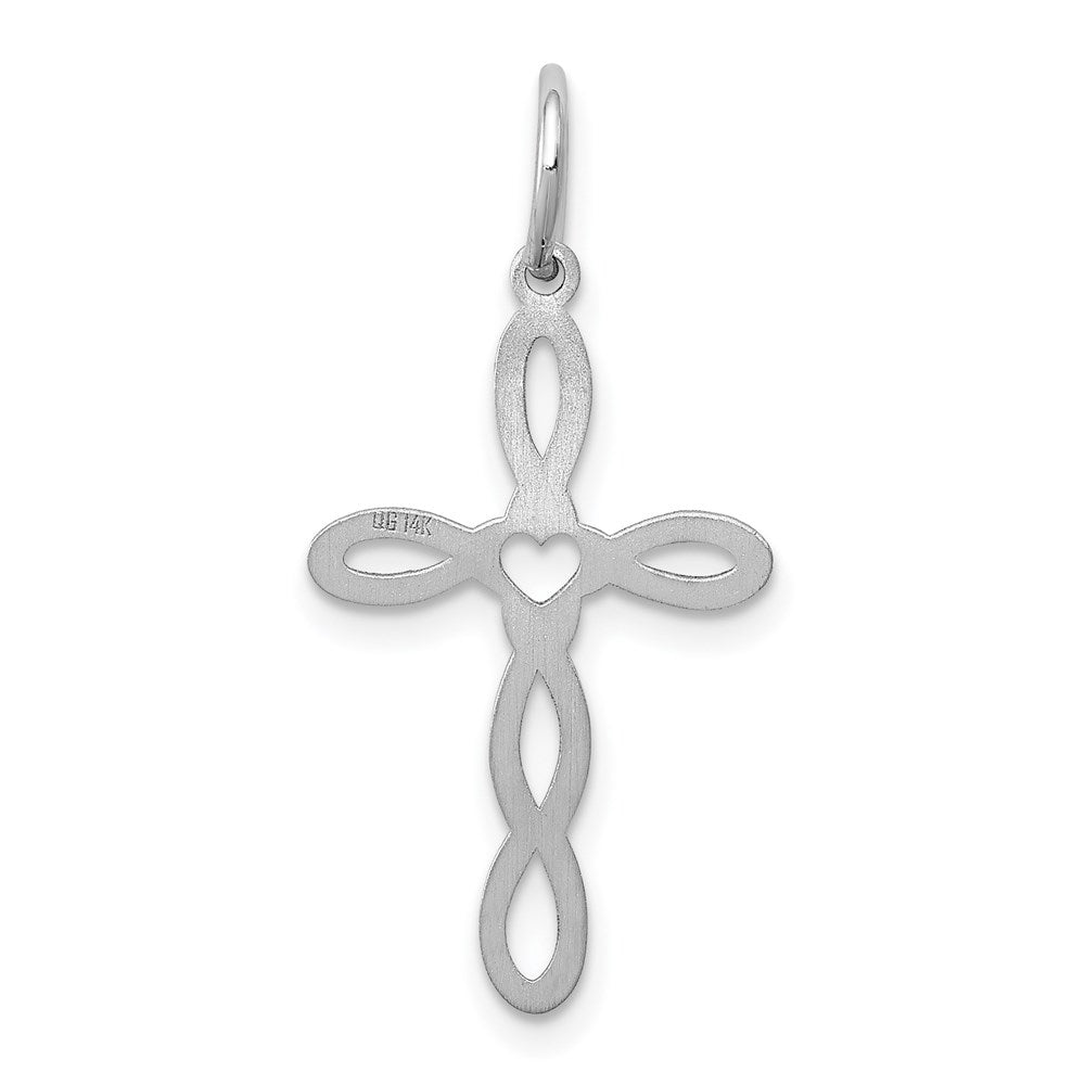 14K White Gold Loop w/Center Heart Cross Charm