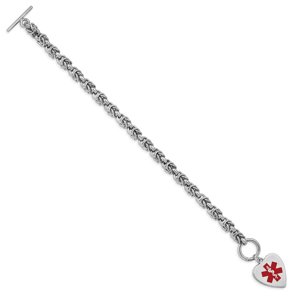 Sterling Silver RH-pltd Engraveable Enamel Heart Medical ID Bracelet