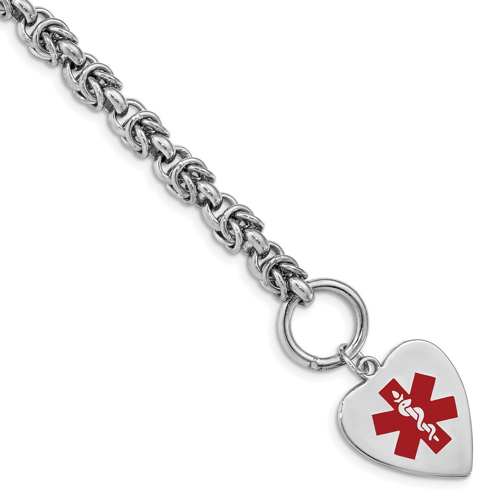 Sterling Silver RH-pltd Engraveable Enamel Heart Medical ID Bracelet