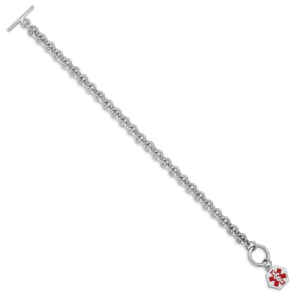 Sterling Silver Rhodium Engraveable Enamel Hexagon Medical ID Bracelet