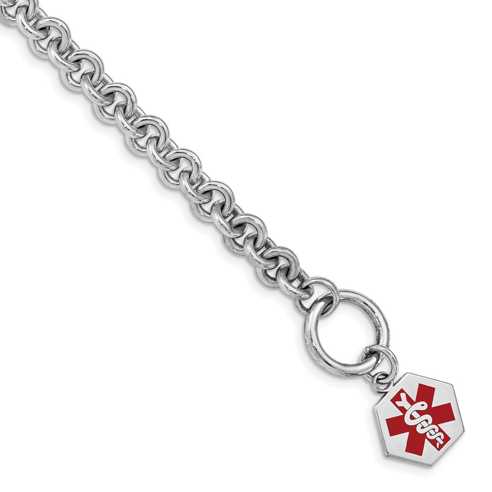 Sterling Silver Rhodium Engraveable Enamel Hexagon Medical ID Bracelet