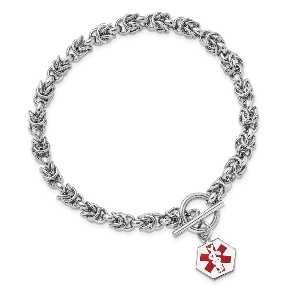 Sterling Silver Rhodium Engraveable Enamel Hexagon Medical ID Bracelet