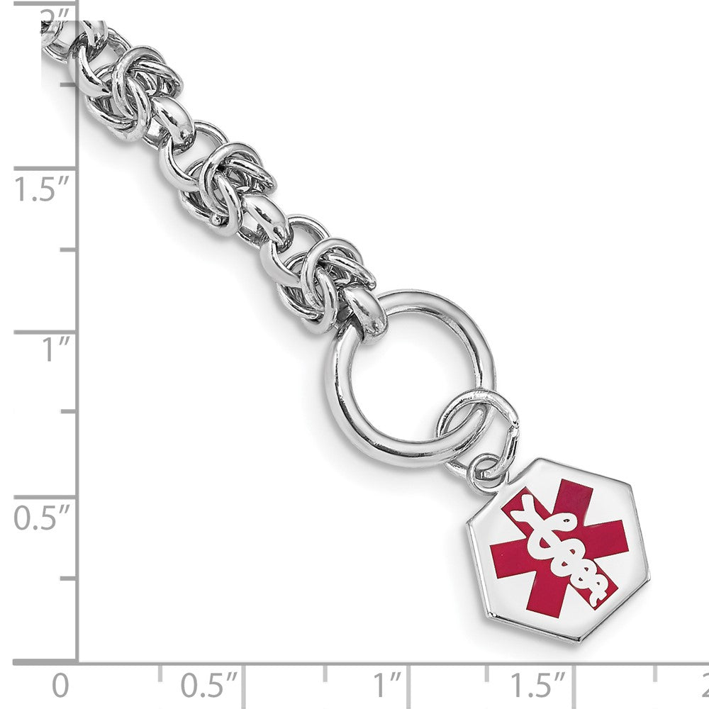 Sterling Silver Rhodium Engraveable Enamel Hexagon Medical ID Bracelet