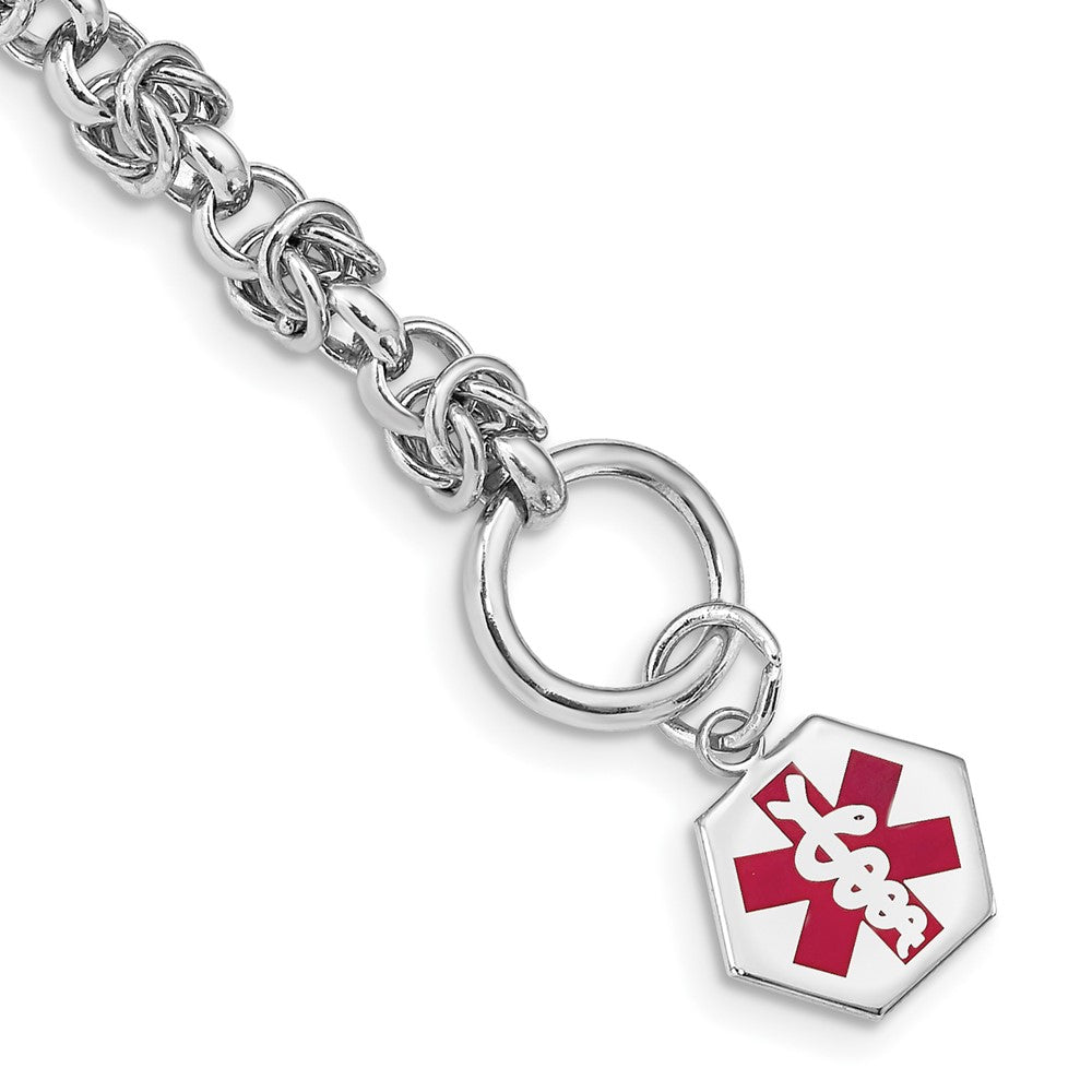 Sterling Silver Rhodium Engraveable Enamel Hexagon Medical ID Bracelet