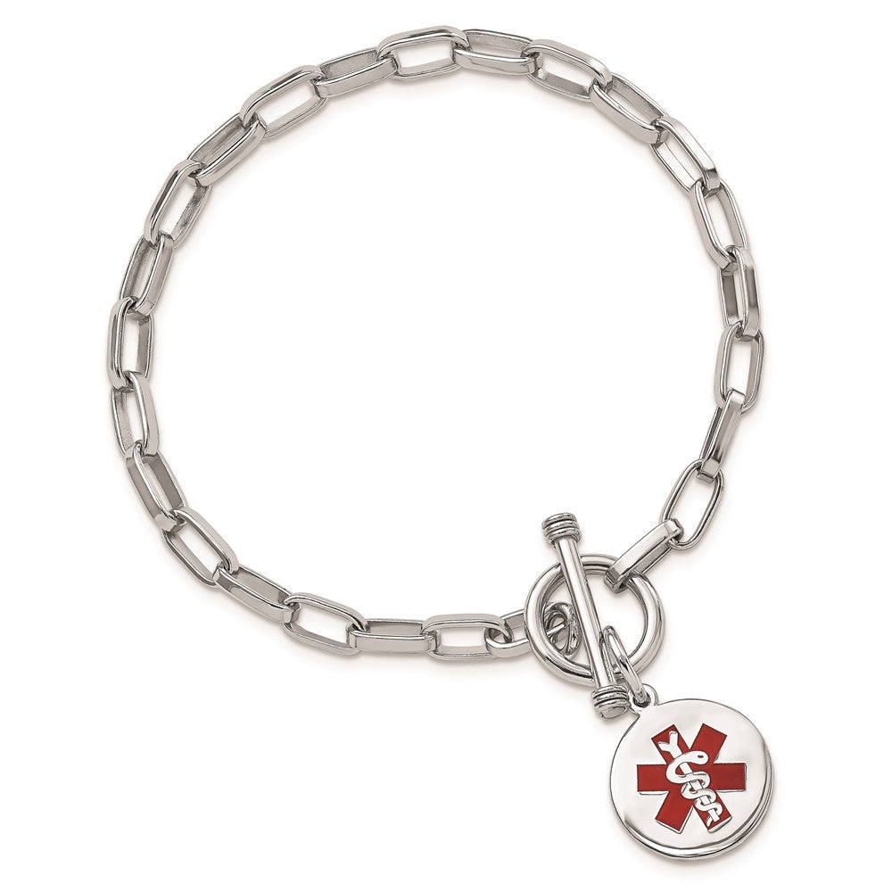 Sterling Silver Rhodium Engraveable Enamel Disc Medical ID Bracelet