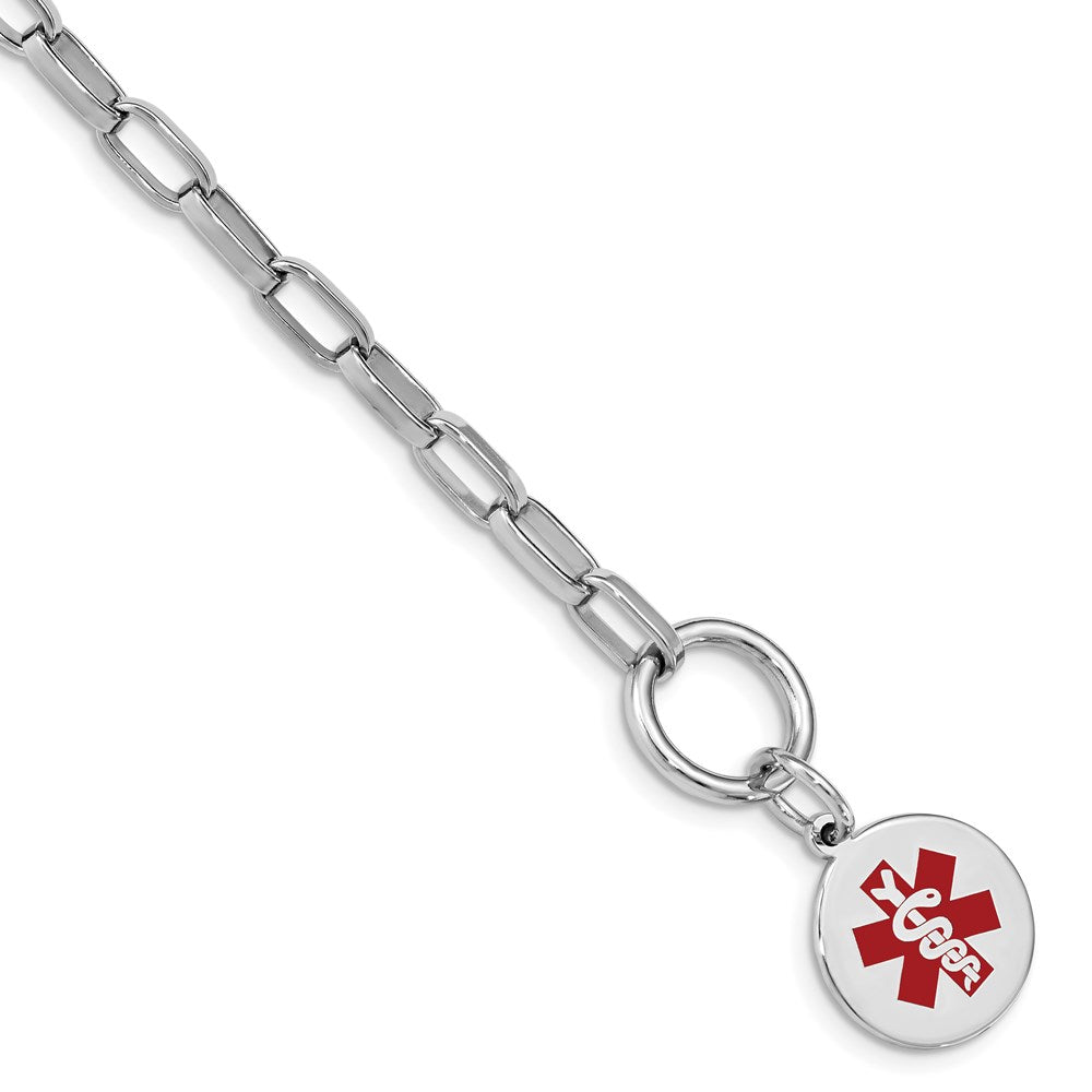 Sterling Silver Rhodium Engraveable Enamel Disc Medical ID Bracelet