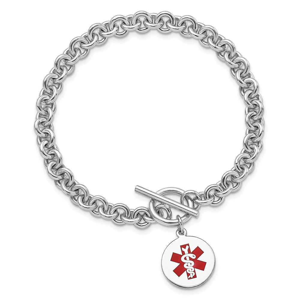 Sterling Silver Rhodium Engraveable Enamel Disc Medical ID Bracelet