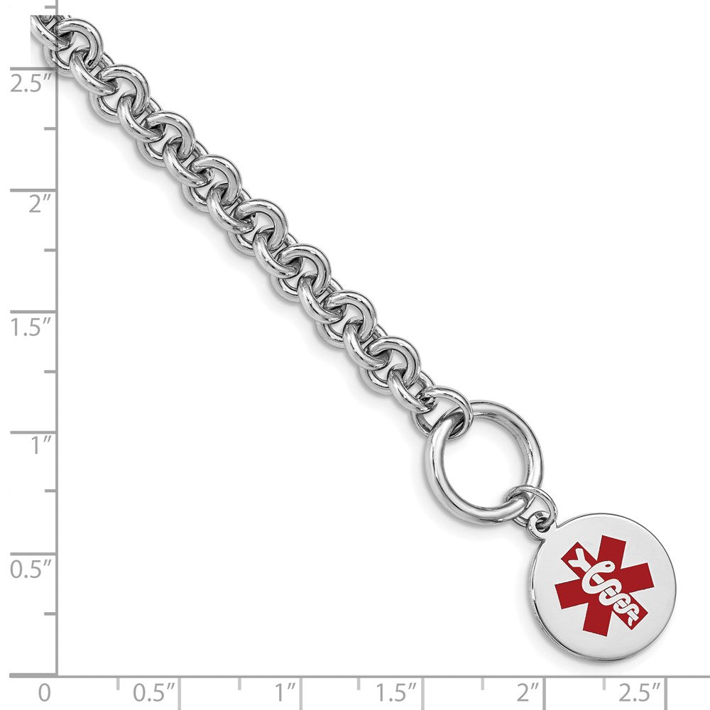 Sterling Silver Rhodium Engraveable Enamel Disc Medical ID Bracelet