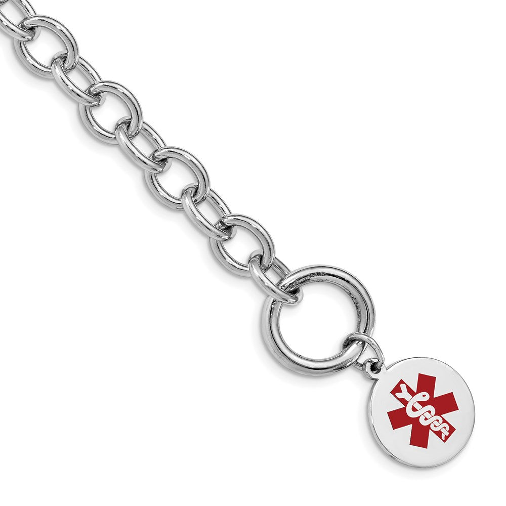 Sterling Silver Rhodium Engraveable Enamel Disc Medical ID Bracelet