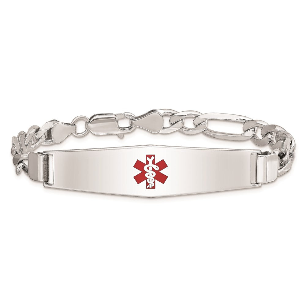 Sterling Silver Rhodium-plated Medical ID Figaro Link Bracelet