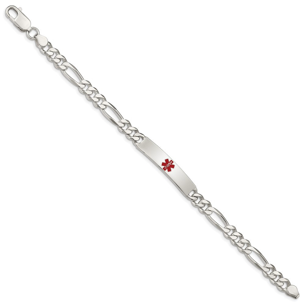 Sterling Silver Polished Medical Figaro Anchor Link ID Bracelet