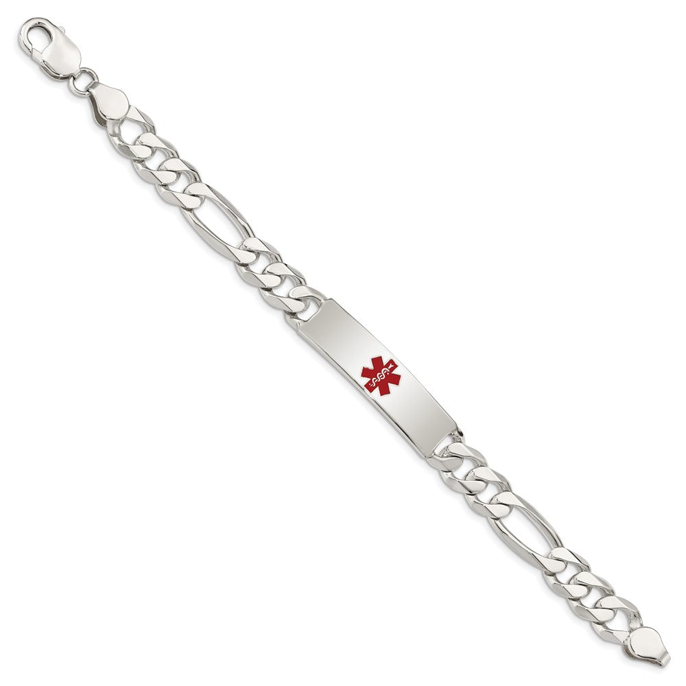 Sterling Silver Polished Medical Figaro Anchor Link ID Bracelet