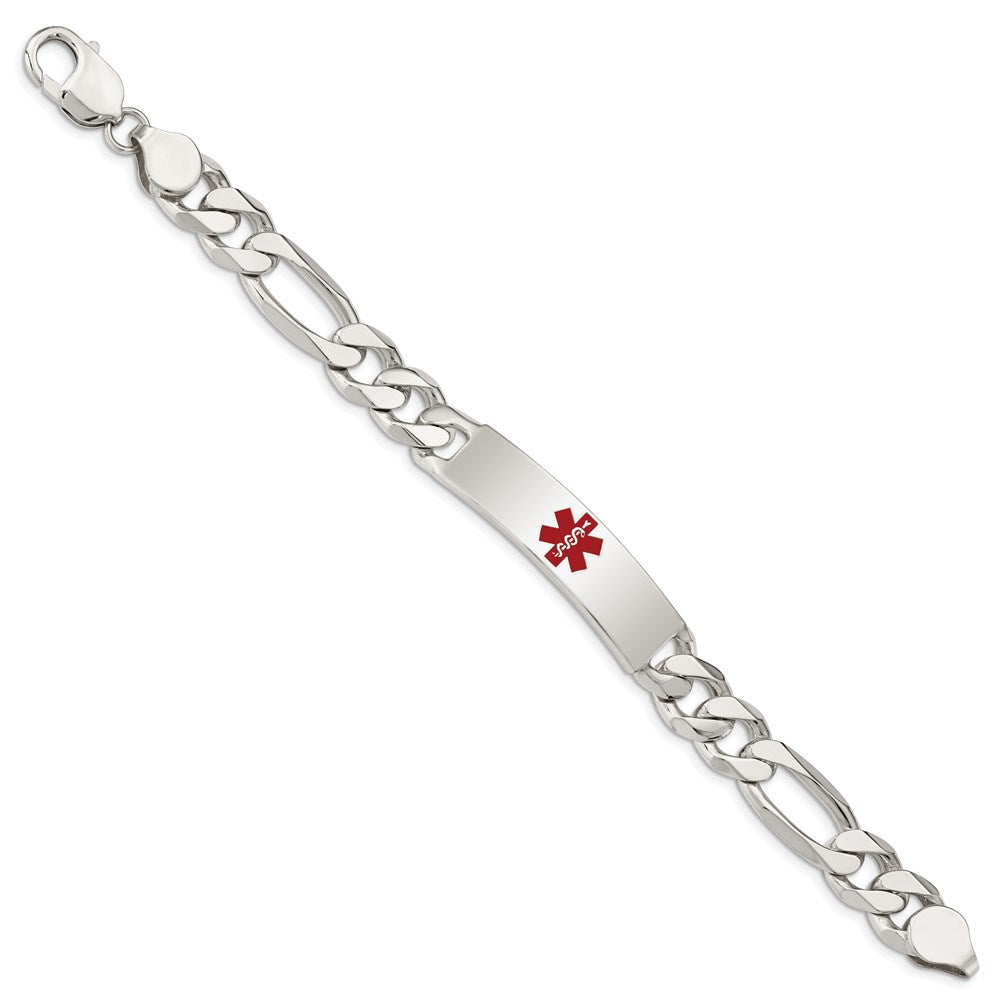 Sterling Silver Polished Medical Figaro Anchor Link ID Bracelet