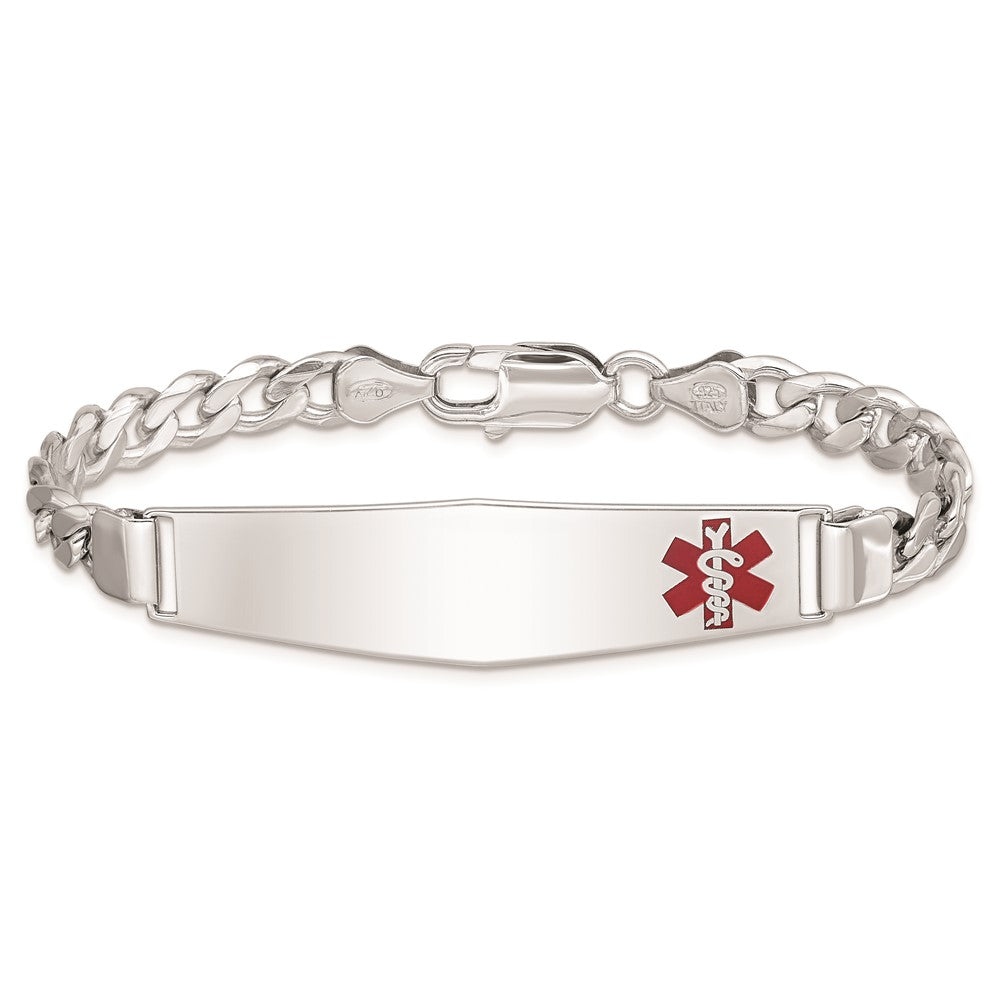 Sterling Silver Rhodium-plated Medical ID Curb Link Bracelet