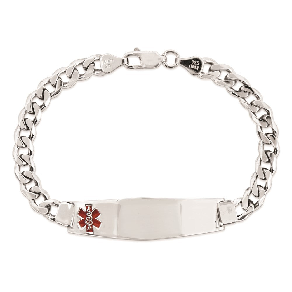 Sterling Silver Rhodium-plated Medical ID Curb Link Bracelet