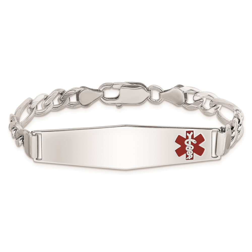 Sterling Silver Rhodium-plated Medical ID Figaro Link Bracelet