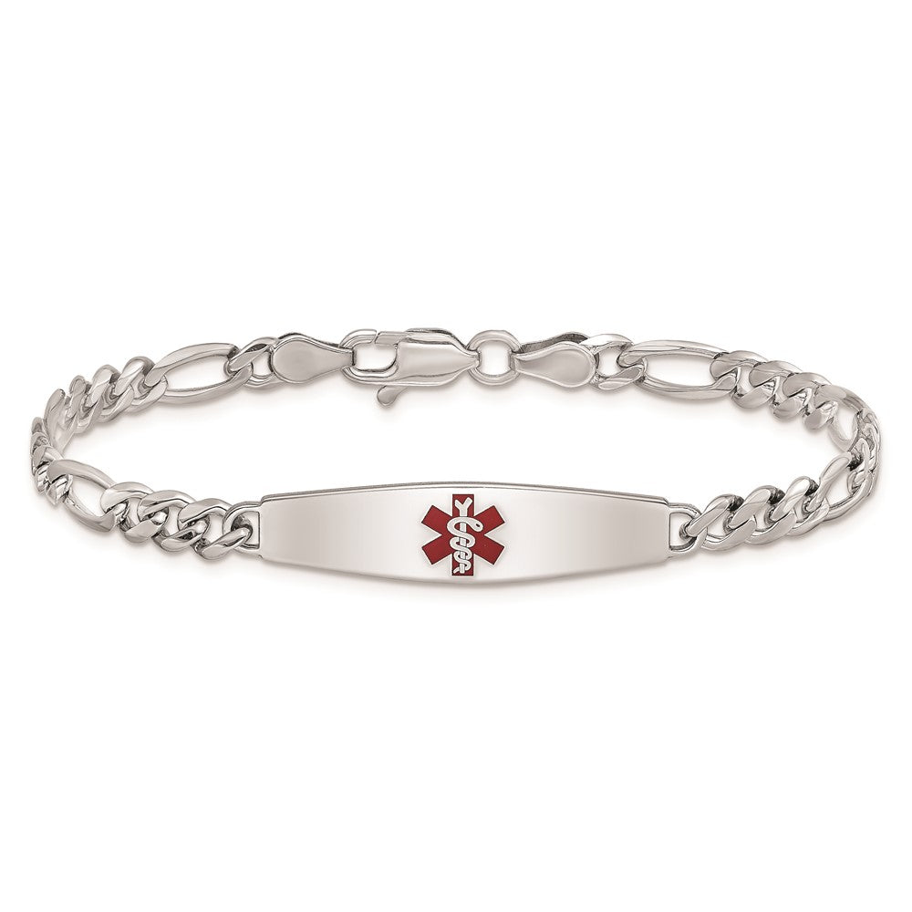 Sterling Silver Rhodium-plated Medical ID Figaro Link Bracelet