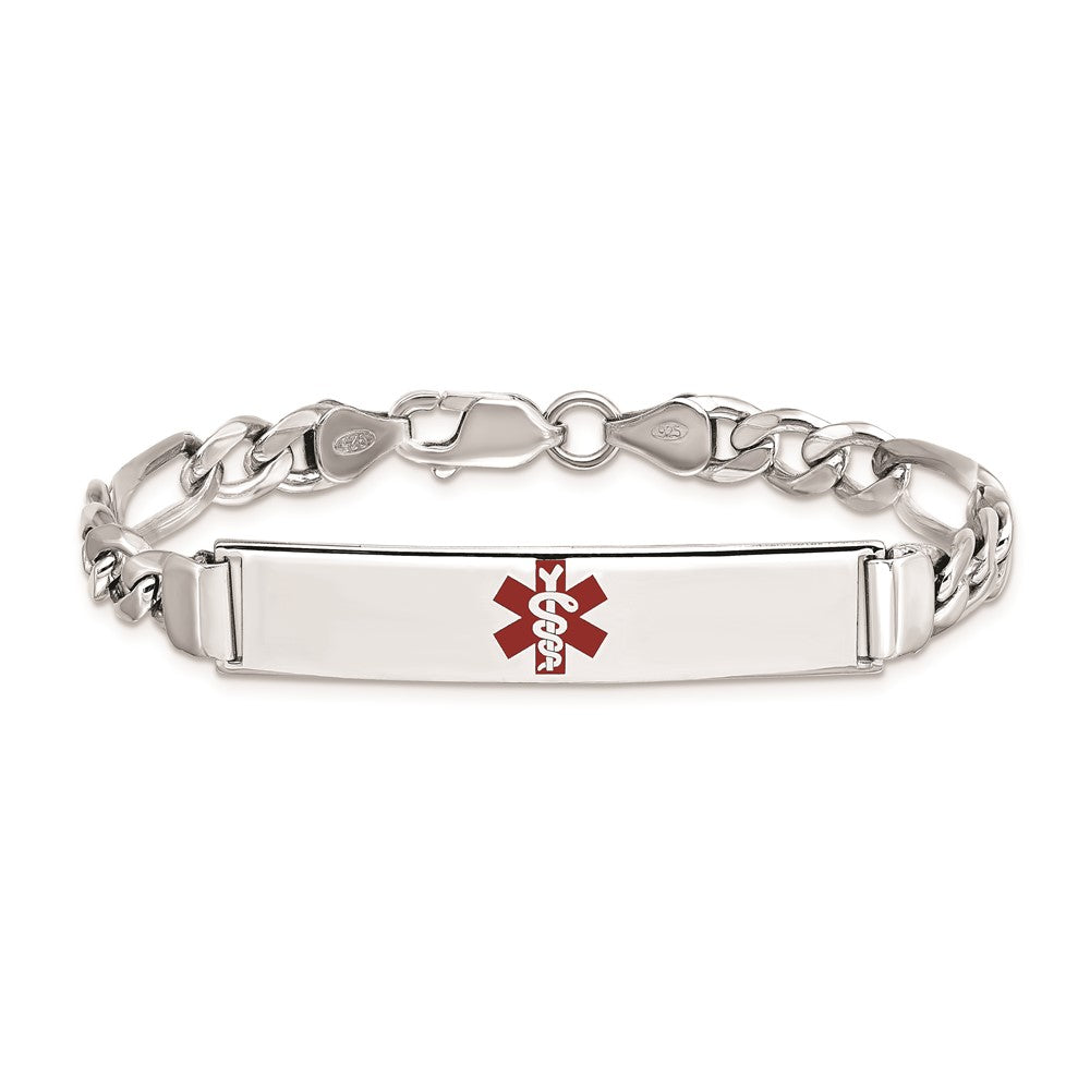 Sterling Silver Rhodium-plated Medical ID Figaro Link Bracelet