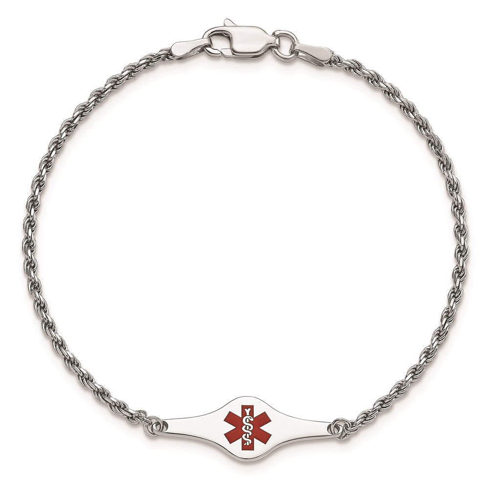 Sterling Silver Rhodium-plated Medical ID Rope Link Bracelet