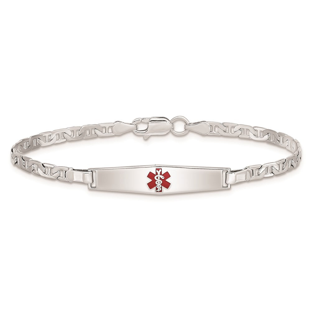 Sterling Silver Rhodium-plated Medical ID Anchor Link Bracelet