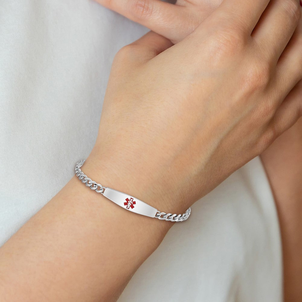 Sterling Silver Rhodium-plated Medical ID Bracelet w/Curb Link