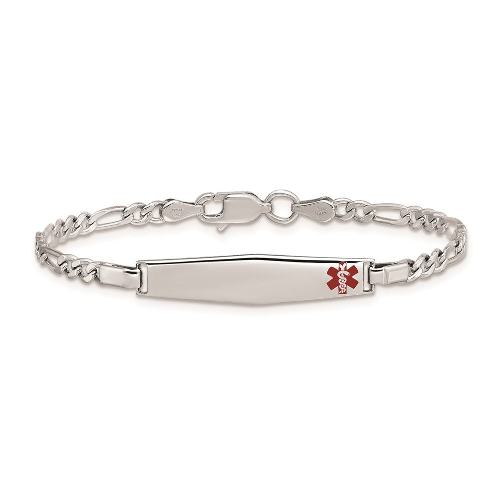 Sterling Silver Rhodium Children's Medical ID Bracelet w/Figaro ID Bracelet