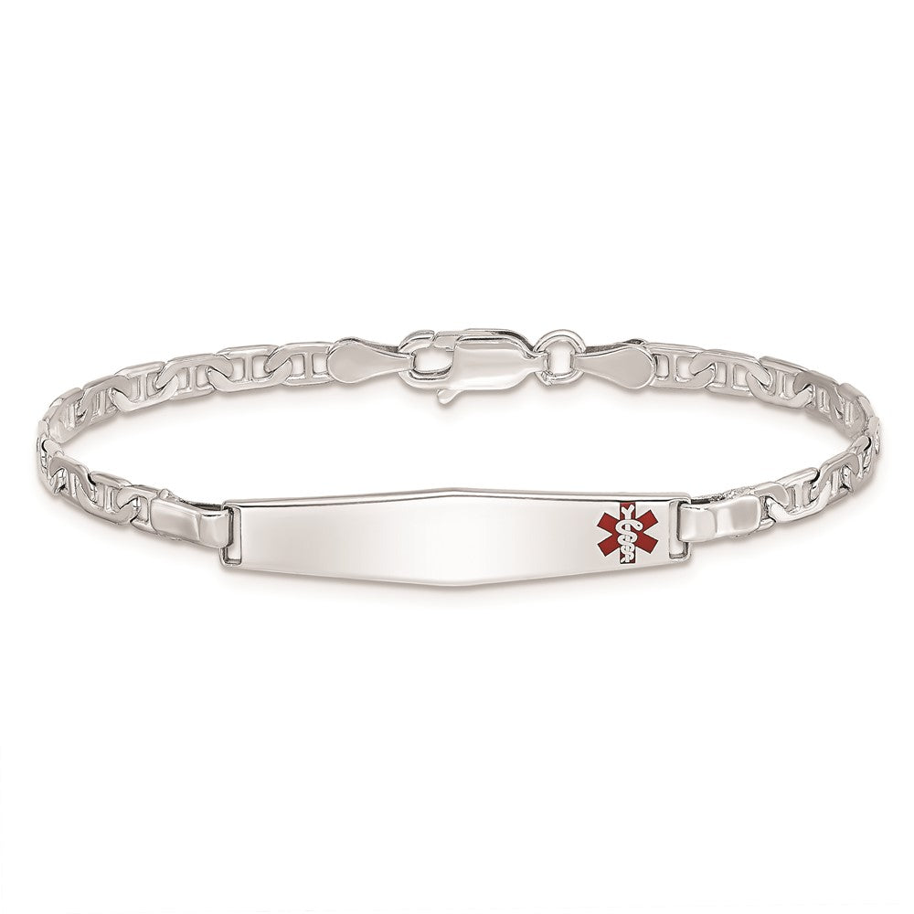 Sterling Silver Rhod-plated Children's Medical ID Bracelet w/Anchor