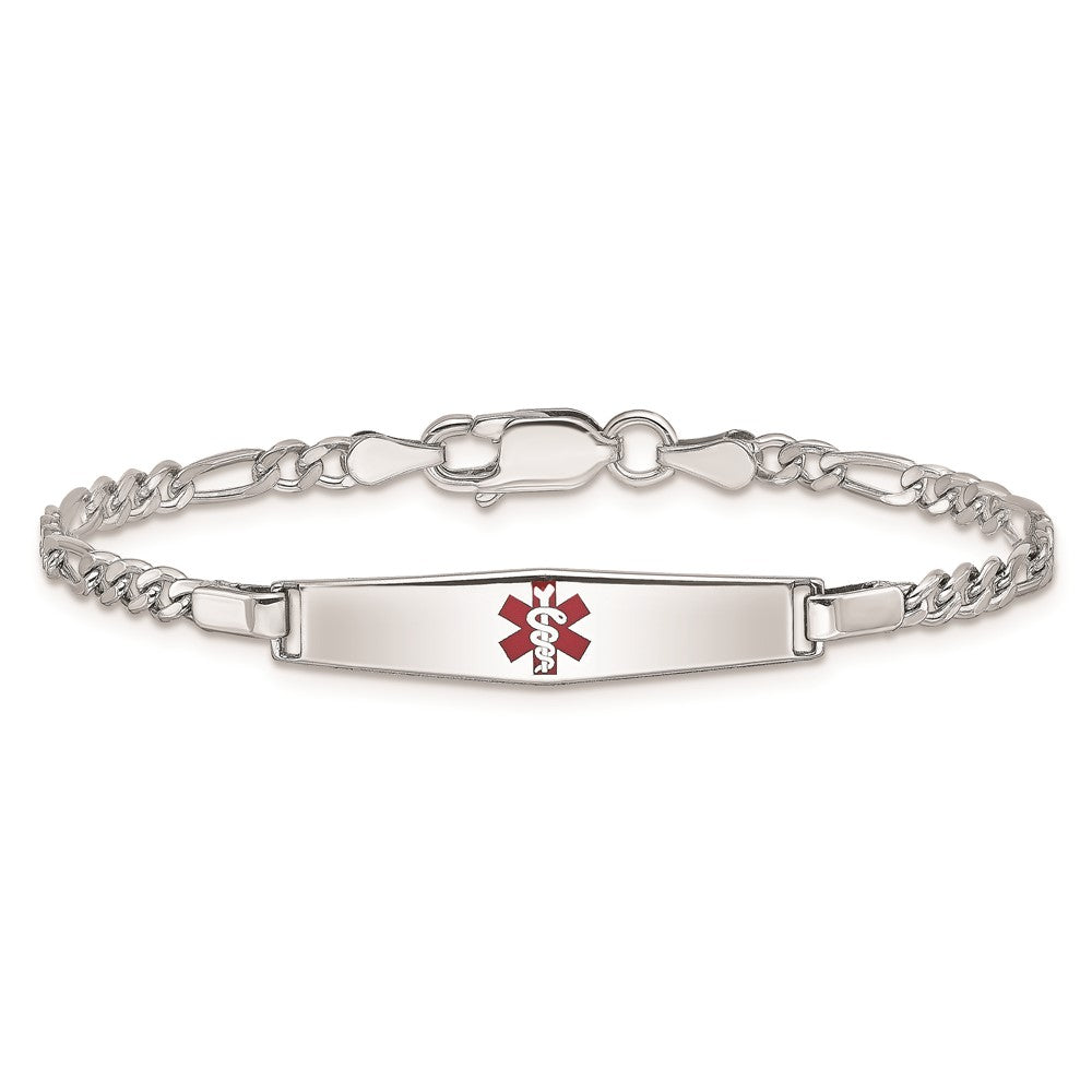 Sterling Silver Rhod-plated Children's Medical ID Bracelet w/Figaro