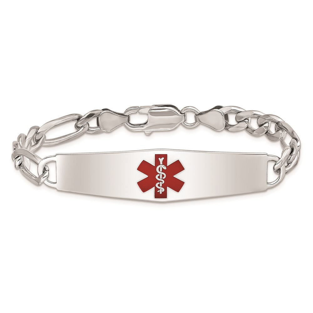 Sterling Silver Rhodium-plated Medical ID Figaro Link Bracelet