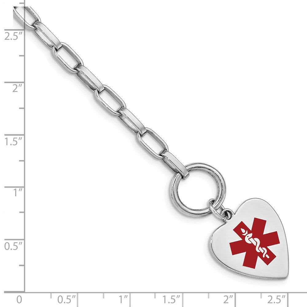 Sterling Silver Rhodium Engraveable Enamel Heart Medical ID Bracelet