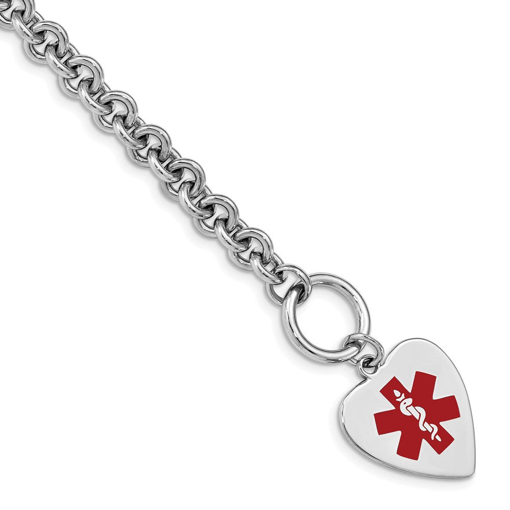 Sterling Silver RH-pltd Engraveable Enamel Heart Medical ID Bracelet