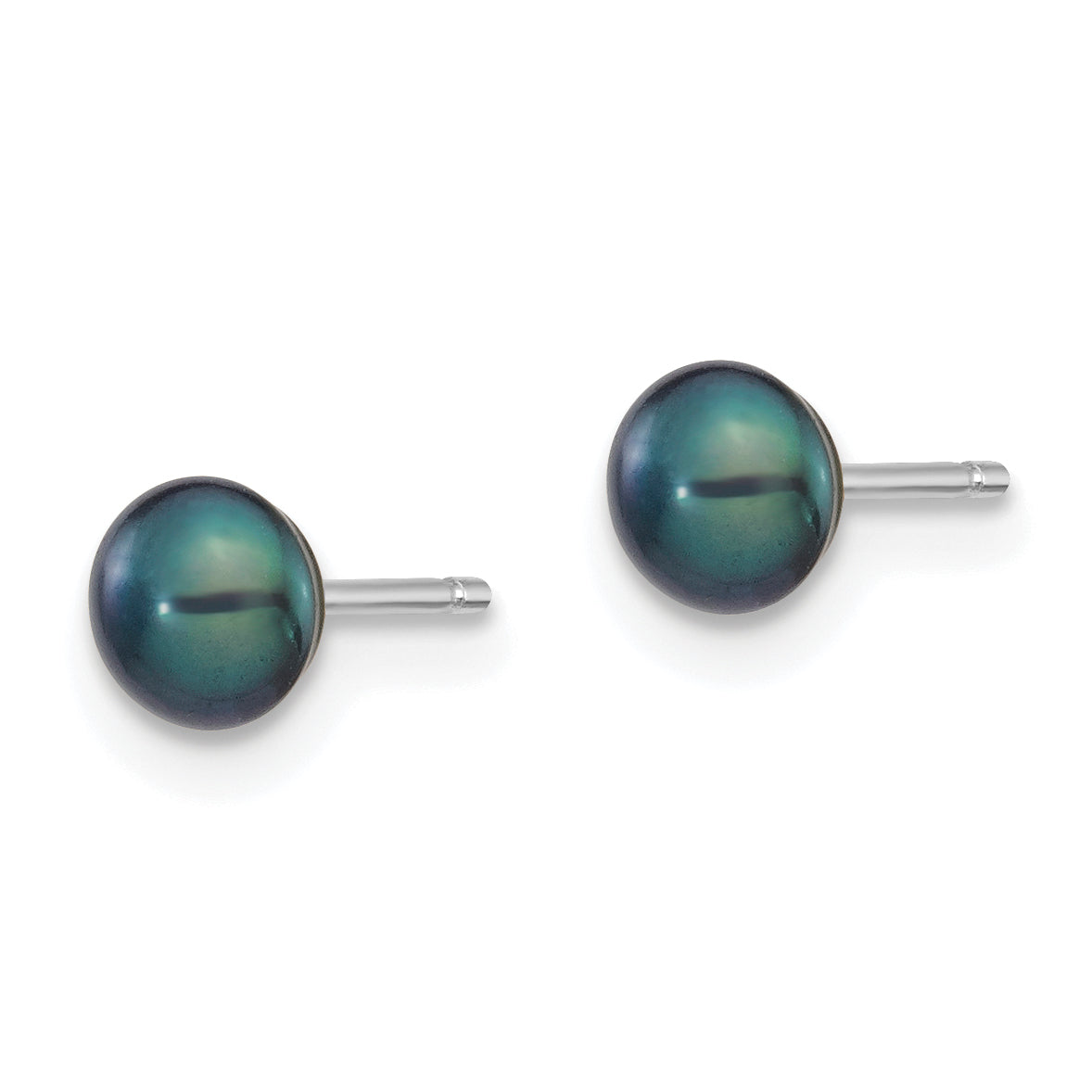 14k White Gold 4-5mm Black Button FW Cultured Pearl Stud Post Earrings