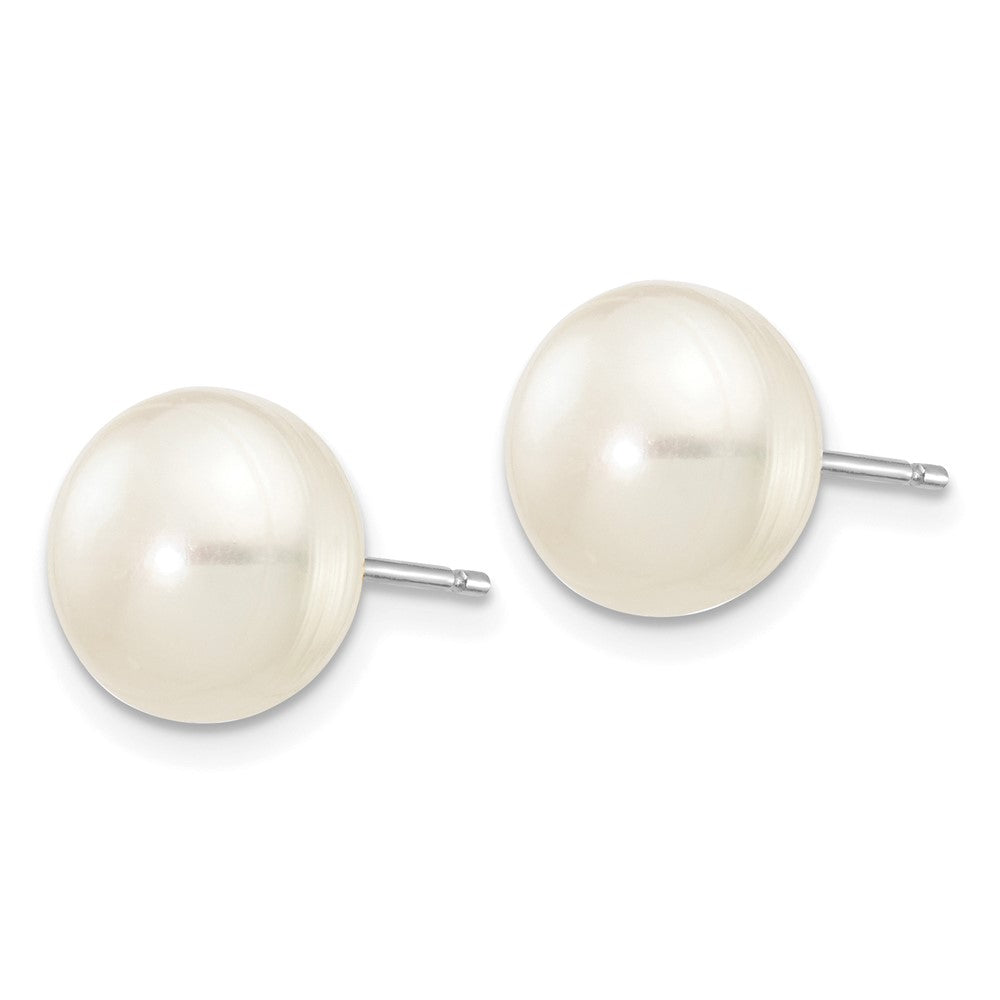 14k White Gold 8-9mm White Button FW Cultured Pearl Stud Post Earrings