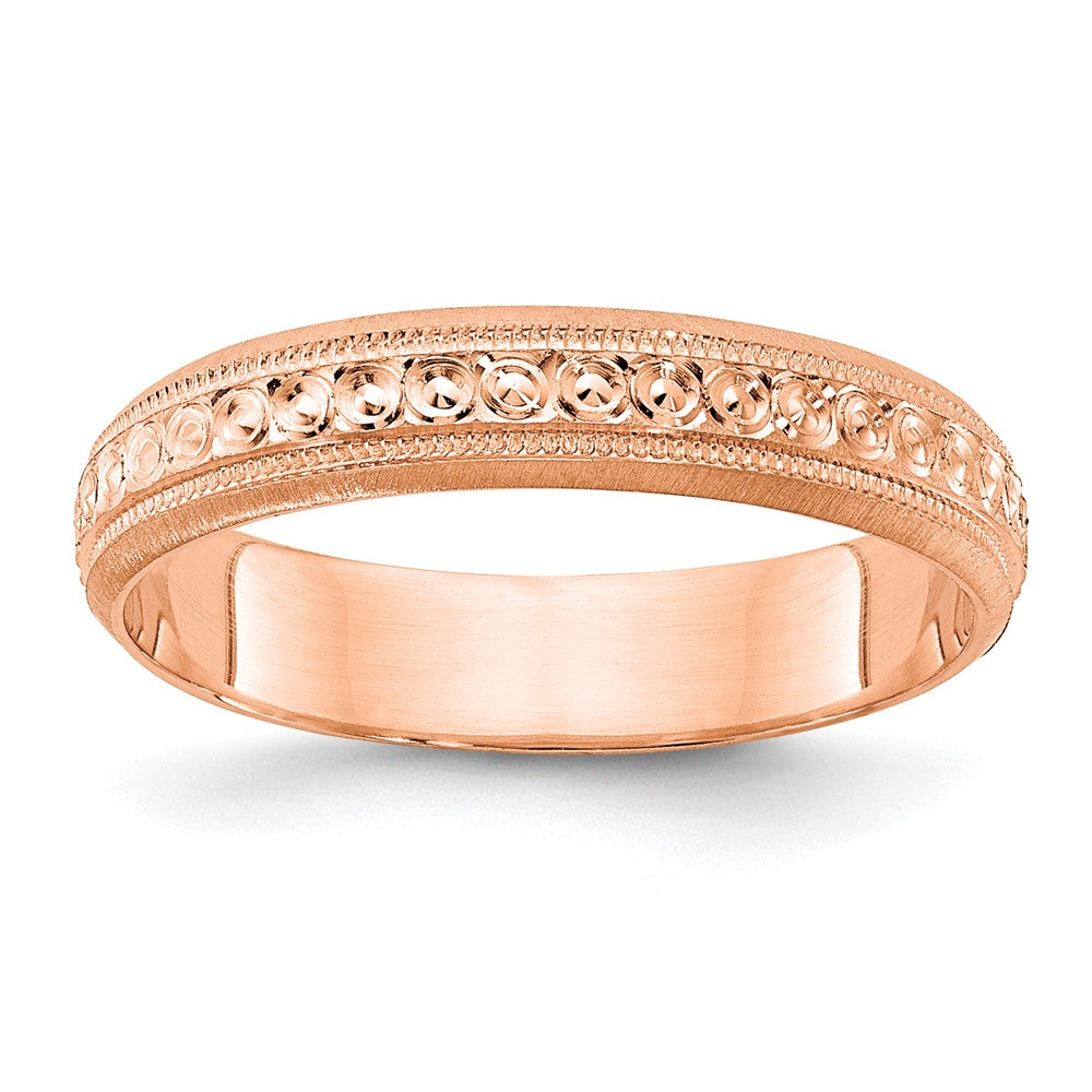 14k Rose Gold 3mm Design Etched Wedding Band Size 6