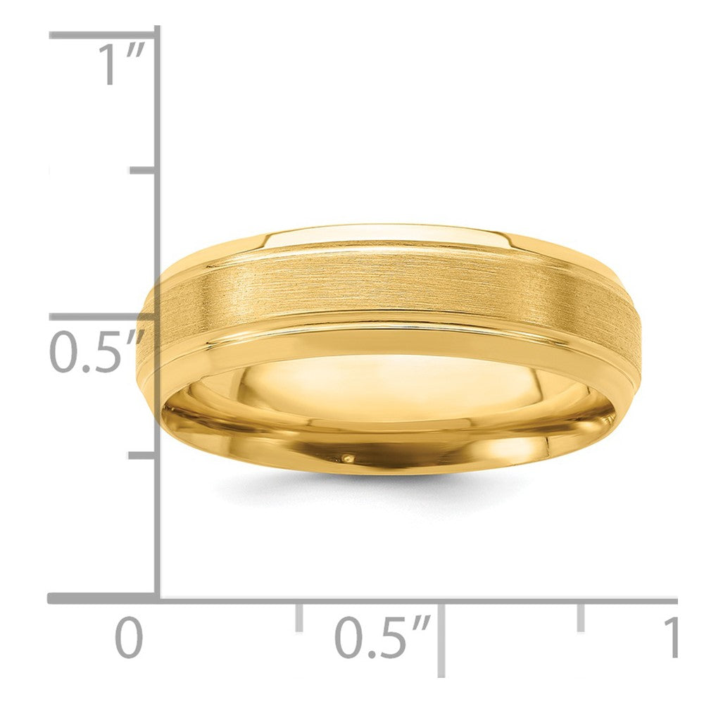 14k Yellow Gold 6mm Heavyweight Comfort Fit Brushed Satin/Polished Line Edge Wedding Band Size 10.5