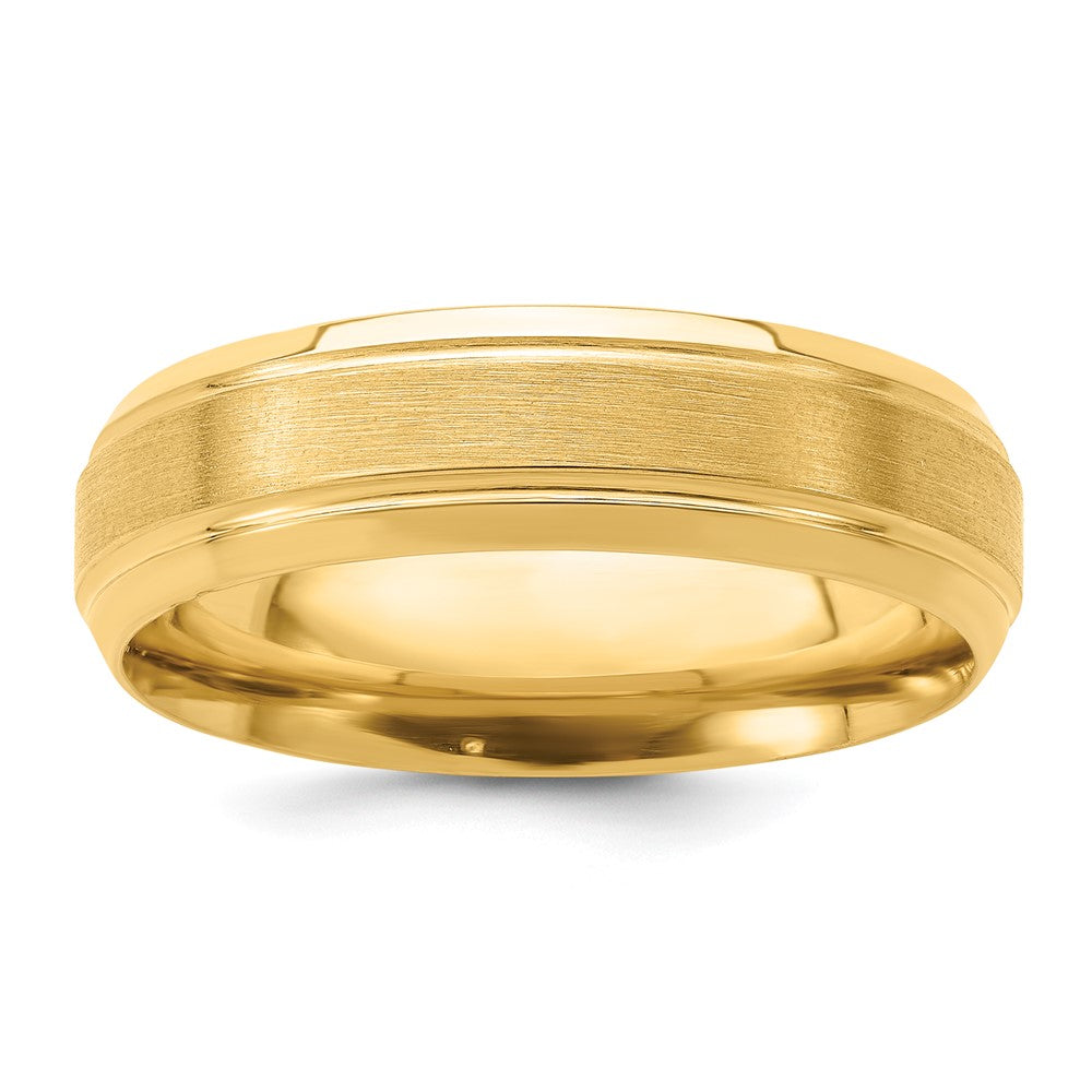 14k Yellow Gold 6mm Heavyweight Comfort Fit Brushed Satin/Polished Line Edge Wedding Band Size 10.5