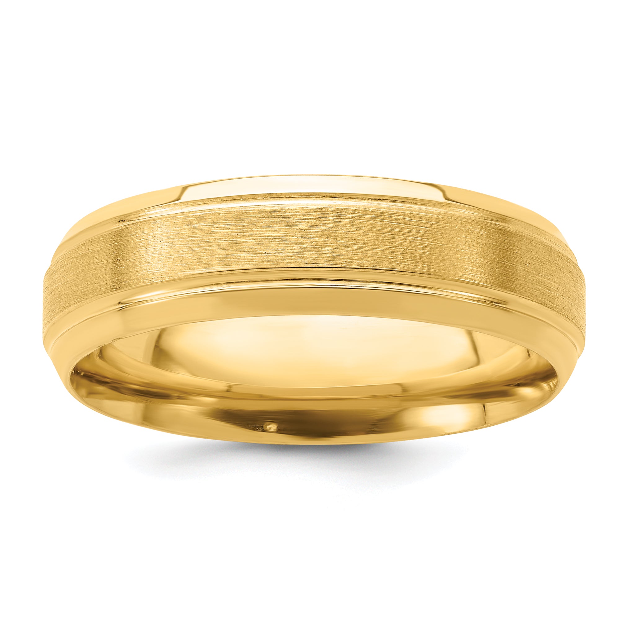 14k Yellow Gold 6mm Heavyweight Comfort Fit Brushed Satin/Polished Line Edge Wedding Band Size 9.5