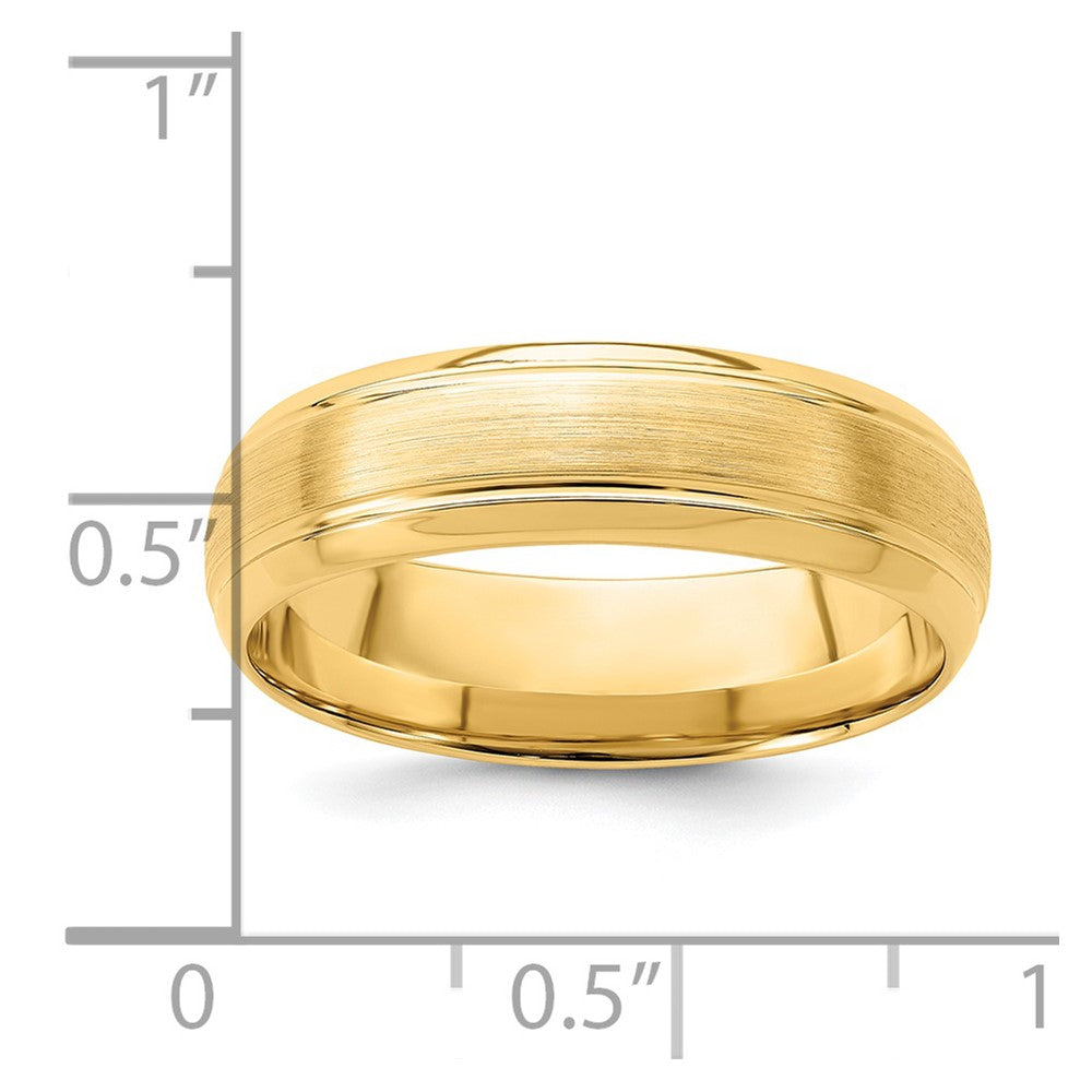 14k Yellow Gold 6mm Heavyweight Comfort Fit Brushed Satin Line Edge Wedding Band Size 10