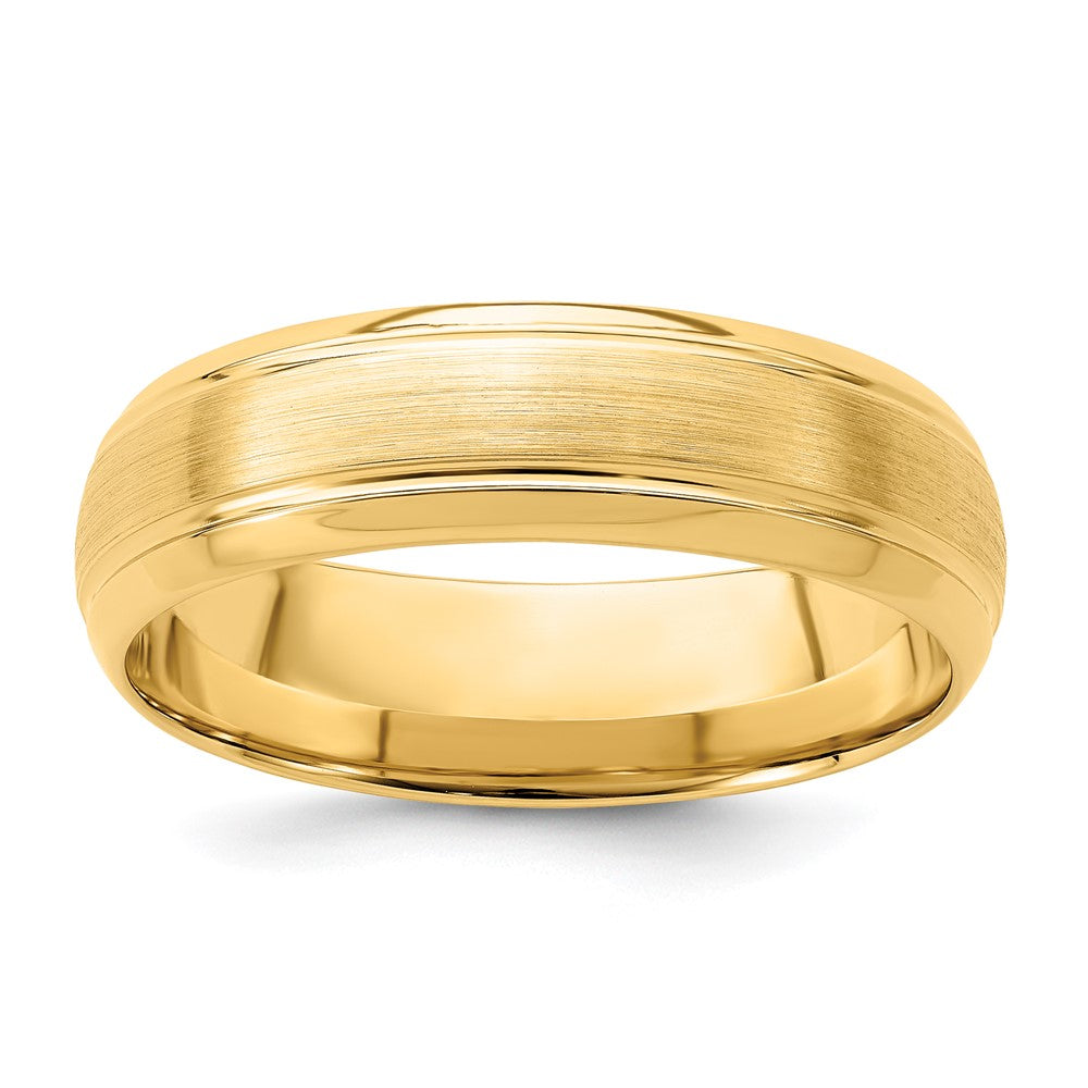 14k Yellow Gold 6mm Lightweight Comfort Fit Brushed Satin Line Edge Wedding Band Size 10