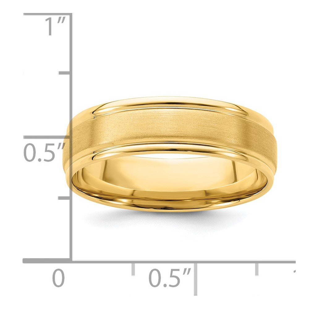 14k Yellow Gold 6mm Standard Weight Comfort Fit Brushed Satin/Polished Grooved Edge Wedding Band Size 12