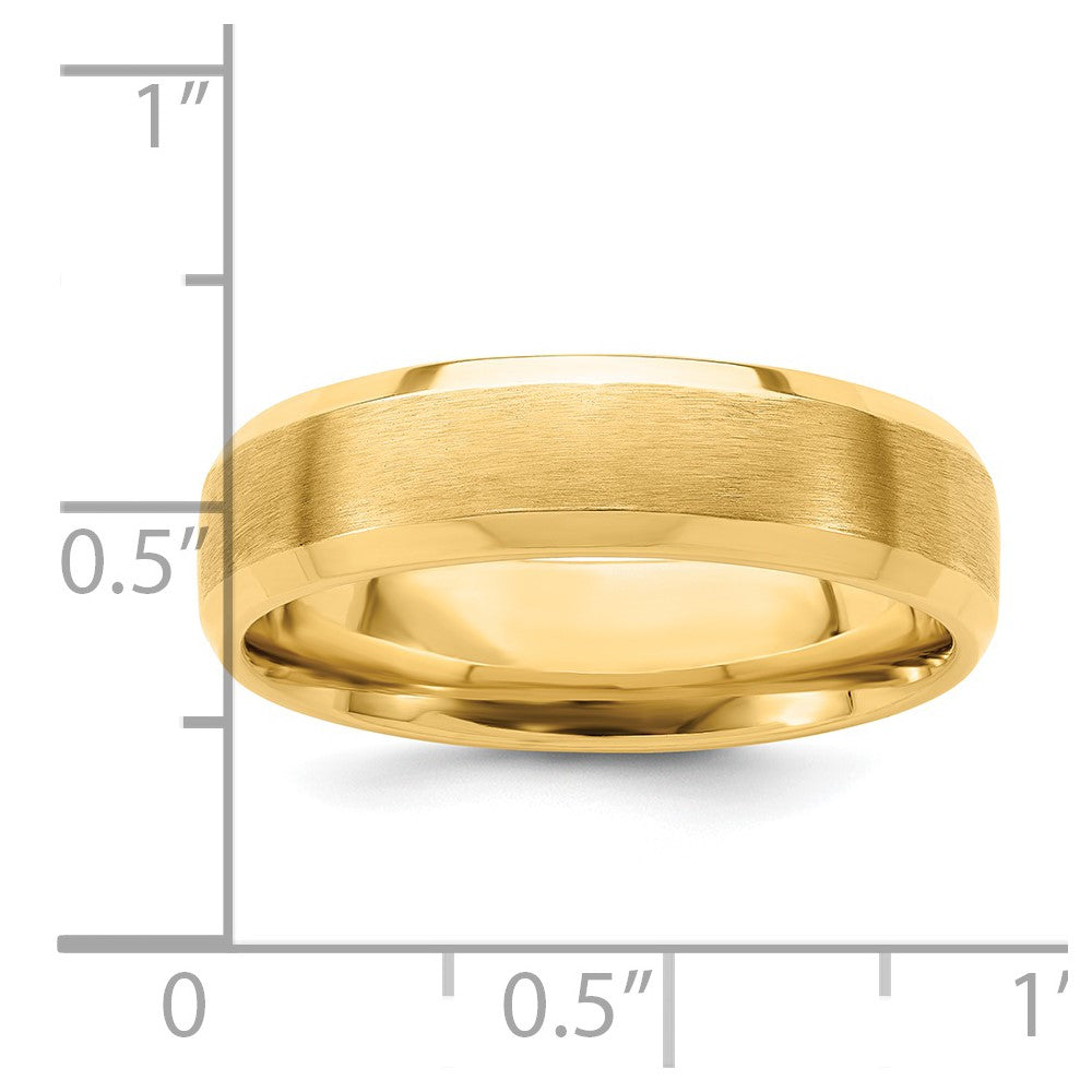 14k Yellow Gold 6mm Standard Weight Comfort Fit Brushed Satin with Polished Beveled Edge Wedding Band Size 7