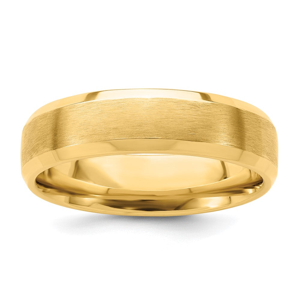 14k Yellow Gold 6mm Standard Weight Comfort Fit Brushed Satin with Polished Beveled Edge Wedding Band Size 13.5