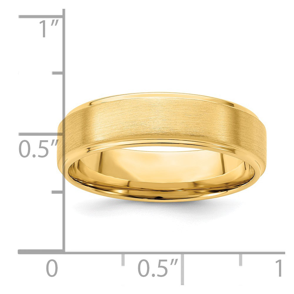 14k Yellow Gold 6mm Standard Weight Comfort Fit Brushed Satin/Polished Stepped Edge Wedding Band Size 8