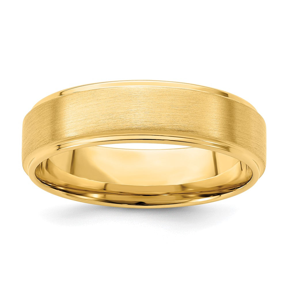 14k Yellow Gold 6mm Standard Weight Comfort Fit Brushed Satin/Polished Stepped Edge Wedding Band Size 11.5