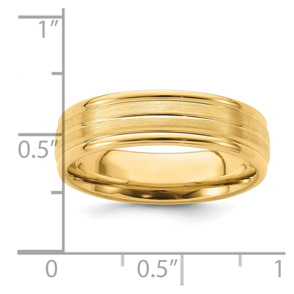 14k Yellow Gold 6mm Standard Weight Comfort Fit Brushed Satin with Center Line Fancy Wedding Band Size 8