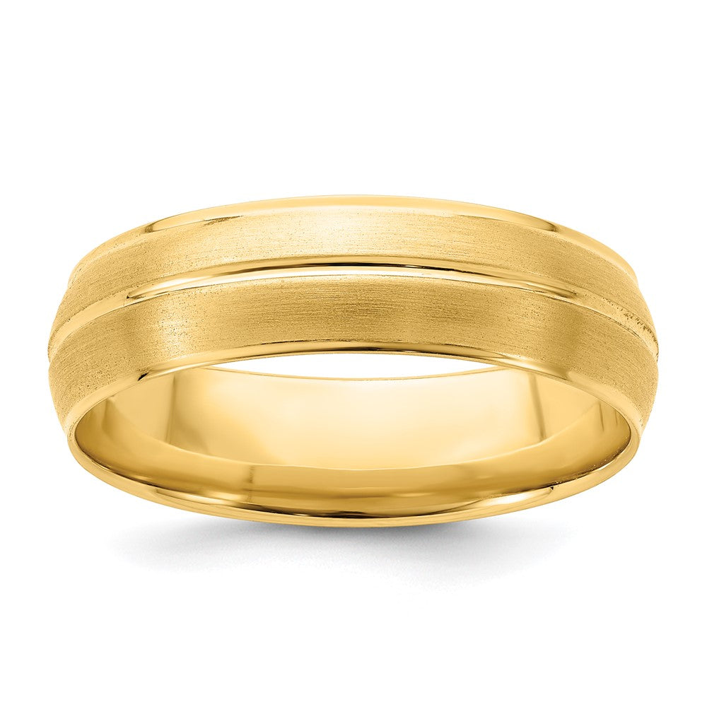 14k Yellow Gold 6mm Lightweight Comfort Fit Brushed/Polished Center Line Wedding Band Size 11