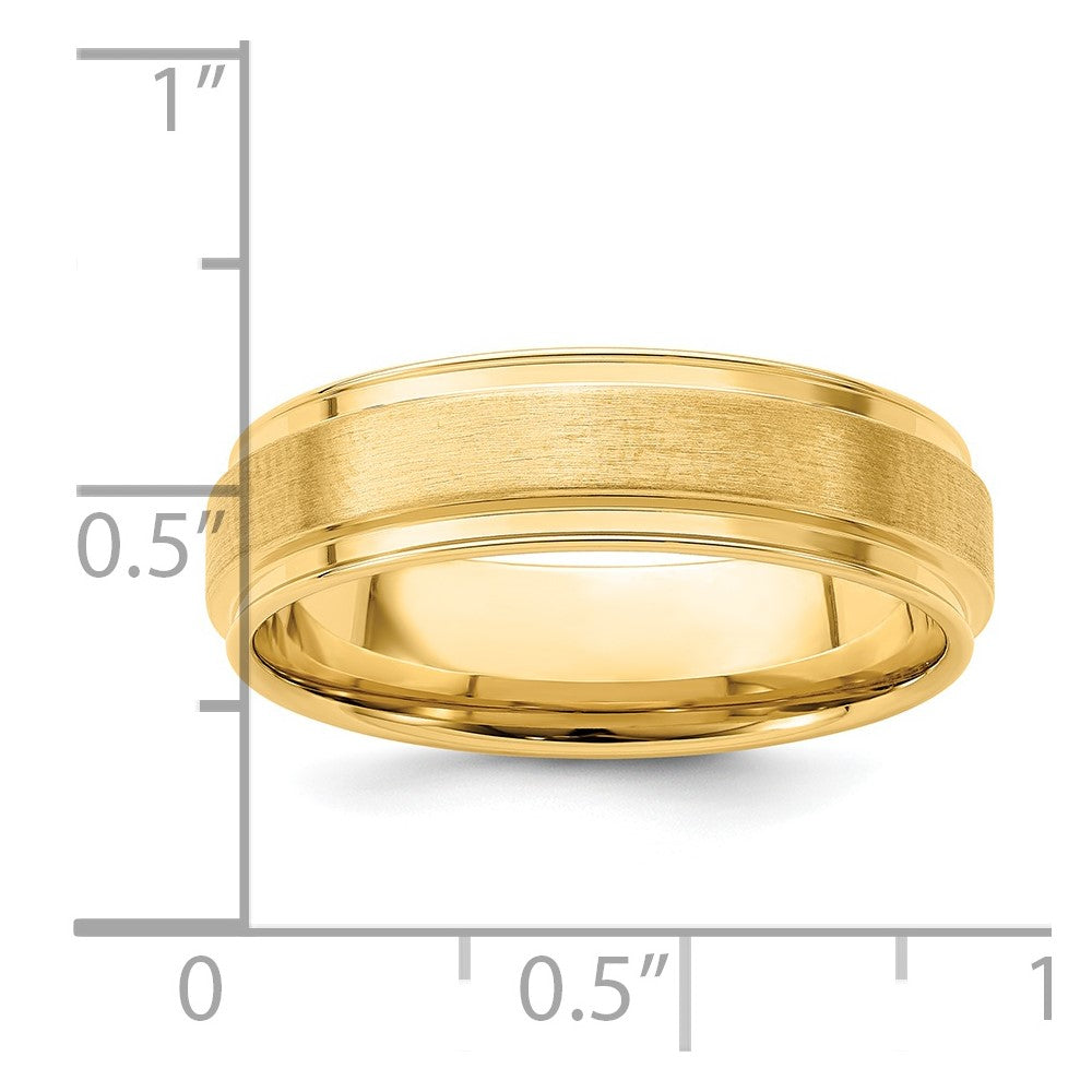 14k Yellow Gold 6mm Standard Weight Comfort Fit Brushed Satin Fancy Wedding Band Size 12.5